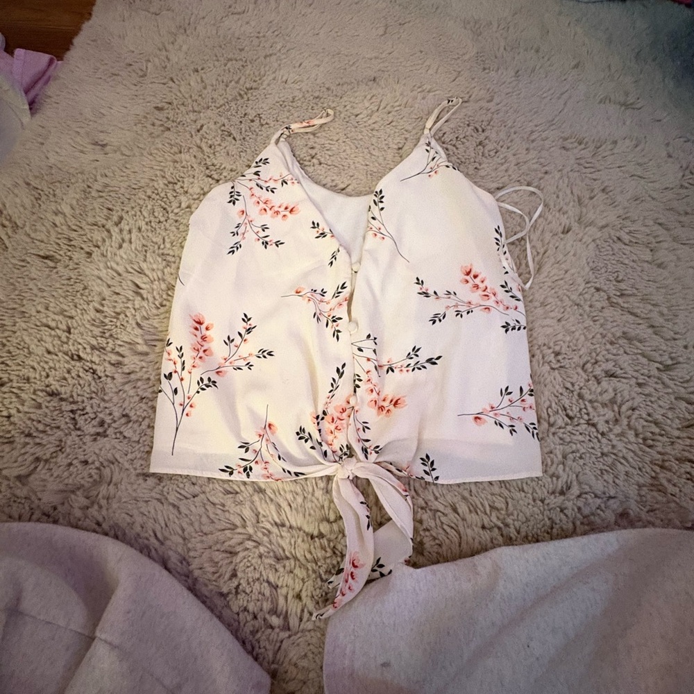 Floral White Tie-Front Top